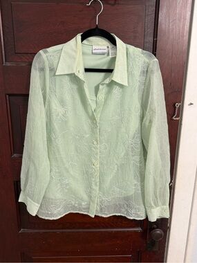 Alfred Dunner Light Mint Sheer Embroidered Button-Down Shirt
